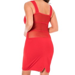 Robe sensuelle et habillée avec maille transparente rouge