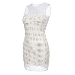 Robe simili cuir et dentelle blanche Lydia