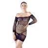 Petite robe, sans couture, noire en fine résille avec string 