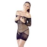 Petite robe, sans couture, noire en fine résille avec string 