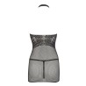 Petite robe en résille noire, sans couture, avec dentelle sur la poitrine. String assorti 