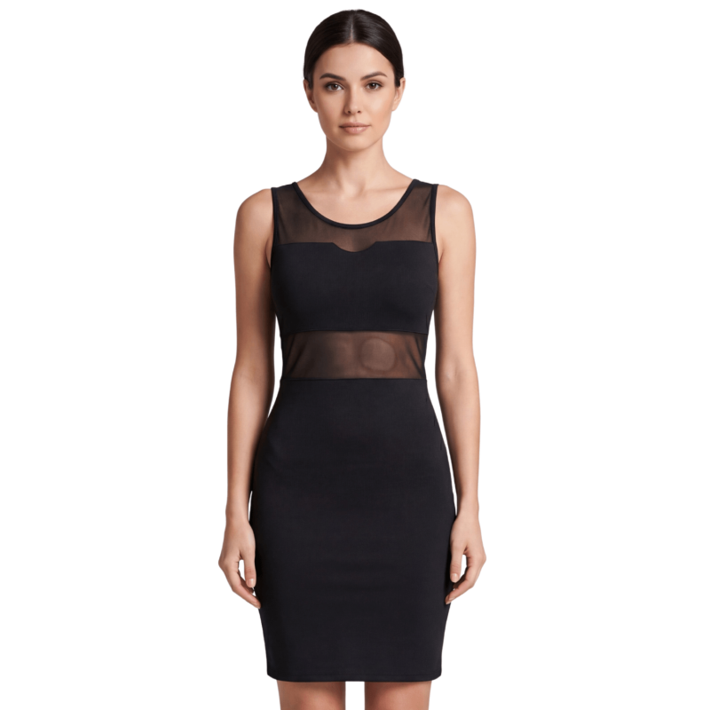 Robe sensuelle et habillée avec maille transparente noire