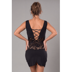 Robe cocktail empiècements dentelle et wetlook