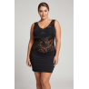 Robe cocktail empiècements dentelle et wetlook