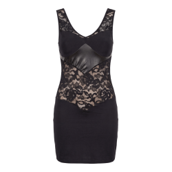Robe cocktail empiècements dentelle et wetlook