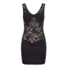 Robe cocktail empiècements dentelle et wetlook